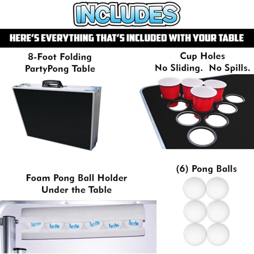 8-Foot Regulation Folding Beer Pong Table w/Beer Pong Balls & Optional Cup Holes, LED Lights, Custom Graphic (Choose Your Model) - size: Custom - 8 Foot Table, style: w/ Cup Holes