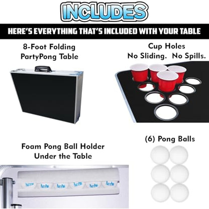 8-Foot Regulation Folding Beer Pong Table w/Beer Pong Balls & Optional Cup Holes, LED Lights, Custom Graphic (Choose Your Model) - size: Custom - 8 Foot Table, style: w/ Cup Holes