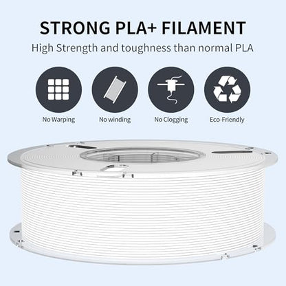 RAMBERY White PLA+ 3D Printer Filament 1.75mm 4kg Spool, Toughness Upgraded 3D Printing Filament, Neatly Wound Fit Most FDM Printers, 1KG X 4 Spools - color: Pla+ White, size: 4kg
