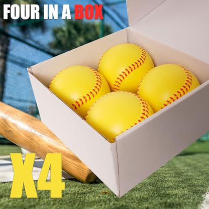 GKK 12 inch Foam Training Softballs, Yellow with Red Spray Lines 4-Pack Hitting Practice, Suitable for Teenagers, Practice Throwing, Safe for Soft Materials