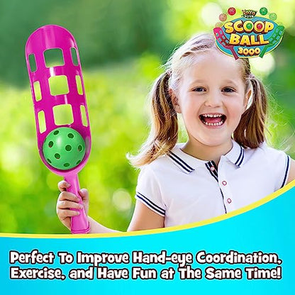 YoYa Toys Scoop Ball Set - Toss & Catch Game for Kids - Outdoor Fun, Beach Toys - Ideal for Field Day, Summer Activities, PE Equipment, Backyards, Parks, Camping - Includes 2 Scoops, 2 Balls, PVC Case