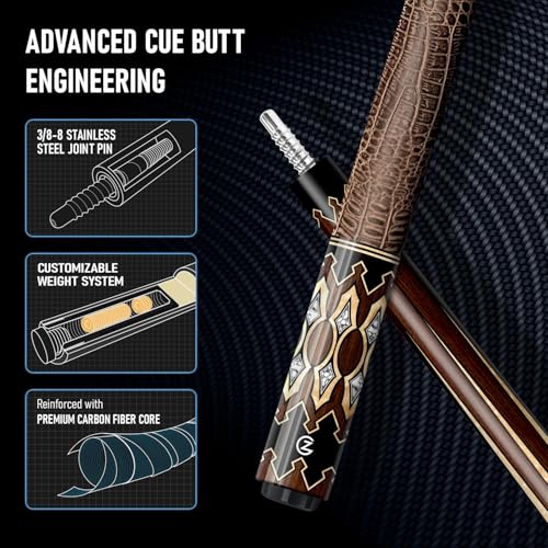 Z LUK Carbon Fiber Pool Cue Stick, Low Deflection Billiard Cue Sticks 12.5mm Tip, Professional Pool Stick for Adults with 3/8-8 Stainless Steel Joint - color: Copper Viper