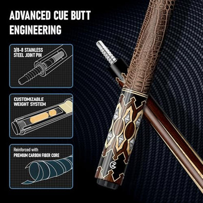 Z LUK Carbon Fiber Pool Cue Stick, Low Deflection Billiard Cue Sticks 12.5mm Tip, Professional Pool Stick for Adults with 3/8-8 Stainless Steel Joint - color: Copper Viper