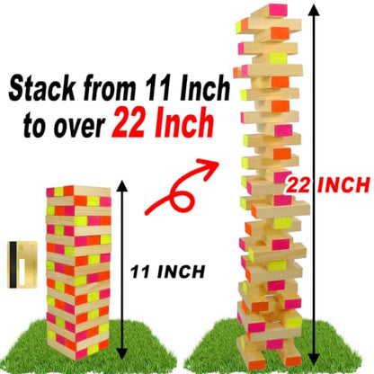 Ahuimeius 54 Piece Glow Tumble Tower Board Games, Glow in the Blacklight Tumble Tower, Indoor/Outdoor Board Game for Adults for Family Game Night