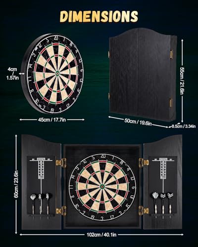 Sisal Dart Board Cabinet Sets, Decorative Dart Boards for Adults [6*Steel Darts] - Wooden Dartboard Cabinet with Integrated Scoreboard for Family Game Rooms - [FOOTBALL01]