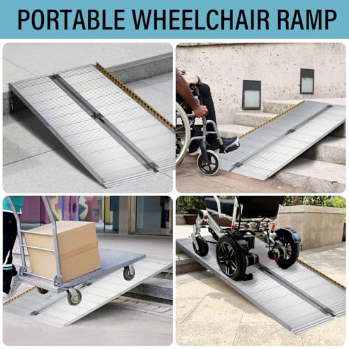 6 Feet Aluminum Folding Wheelchair Ramp | Non-Skid Handicap Threshold Wheel Chair Ramp for Home Steps, Stairs, Entry, Threshold, Doorways, 600LBS Capacity,28in Wide - size: 6FT-bi-fold-silvery