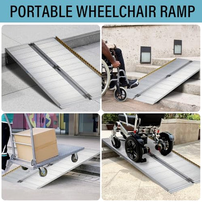 6 Feet Aluminum Folding Wheelchair Ramp | Non-Skid Handicap Threshold Wheel Chair Ramp for Home Steps, Stairs, Entry, Threshold, Doorways, 600LBS Capacity,28in Wide - size: 6FT-tri-fold-silvery