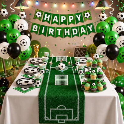 Soccer Party Decorations Table Runner - 13 x 72 Inch Artificial Grass Soccer Field Turf Runner, 1 Pack Green Soccer Table Decorations for 2026 Soccer Birthday, Game Day Watch Party Decor