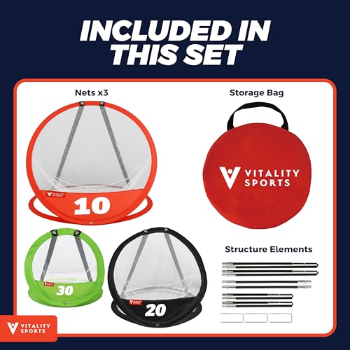 Vitality Sports Golf Chipping Net, 3PCS Pop-Up Golf Practice Net for Backyard, Indoor Outdoor Chipping Game with 3 Targets, 1 Hitting Mat, 20 Balls, Tee Box - style: Golf Nets