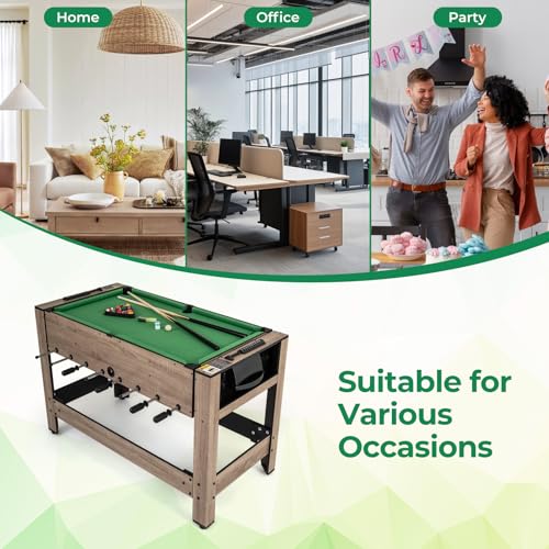 GYMAX 2-in-1 Swivel Multi Game Table, Foosball & Billiard Combo Game Table with Complete Accessories, Premiun Material, Space-Saving for Family Nights Home Office Game Room