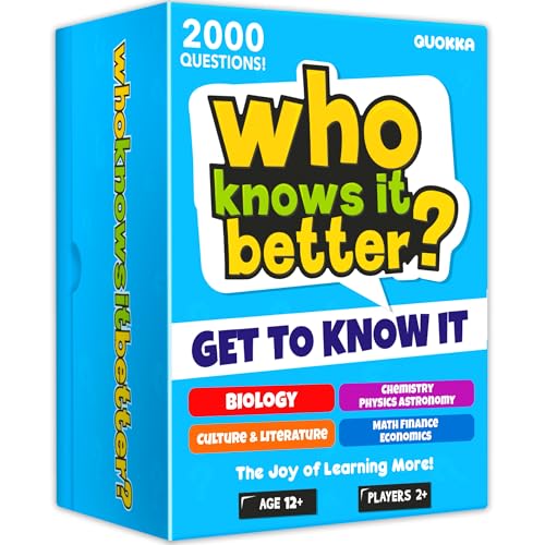 QUOKKA Board Games for Kids 8-12 – Set of 4 Family Card Games for Kids and Adults – Trivia Cards for Family Game Night – Who Knows It Better – 2000+ Questions Across Biology, Culture, STEM and Math - color: 02. 4 in 1 Set