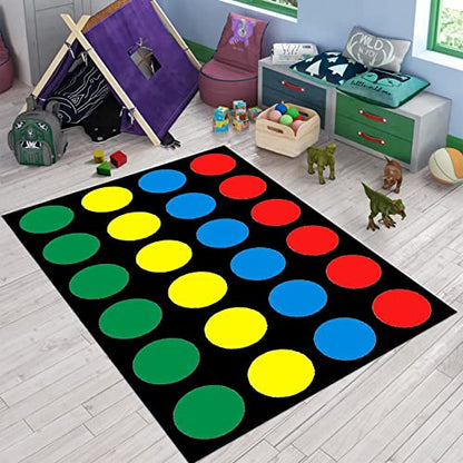 Family Game Party Twister Rug - Black Cotton Area Rug C1027S (70"x118"=180x300cm) for Kids - size: (70”x118”)=180x300cm
