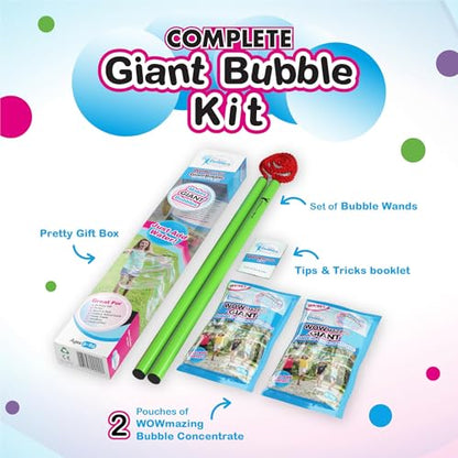 WOWmazing Giant Bubble Wands Kit: (4-Piece Set) | Incl. Wand, Big Bubble Concentrate and Tips & Trick Booklet | Outdoor Toy for Kids, Boys, Girls | Bubbles Made in The USA - style: Kit