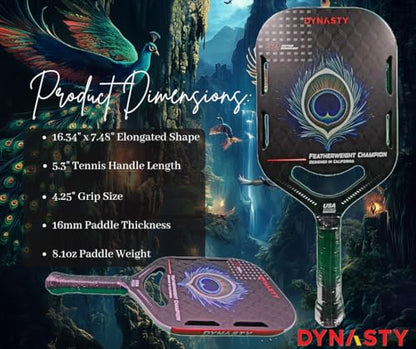 Dynasty Heavyweight/Feather T700 Triple-Layer Raw Carbon Fiber + Friction Surface 16mm Aero *Gen 3.5 All-Court Power Pickleball Paddle* / Hall of Famer 18K *Control+Spin* - color: Featherweight 3D 18K Peacock