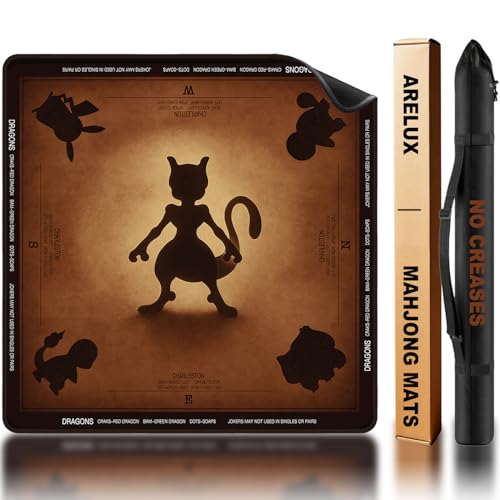 ARELUX Neoprene Mahjong Mat with Carrying Bag 32"x32" No Creases Rolled Shipping American Mahjong Mat with Charles Rules Anti-Slip & Noise Reduction Table Cover for Poker, Card & Board Game(Brown) - color: Brown