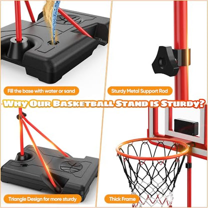 Kids Indoor Basketball Hoop with Scoreboard & Timer,Toddler Adjustable Height Basketball Goal Toy for Outdoor Backyard,Sports Game Play - style: Red Stand