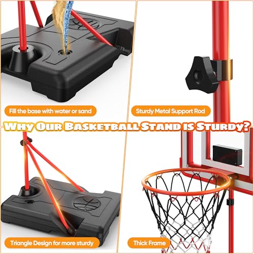 Kids Indoor Basketball Hoop with Scoreboard & Timer,Toddler Adjustable Height Basketball Goal Toy for Outdoor Backyard,Sports Game Play - style: Red Stand & Door