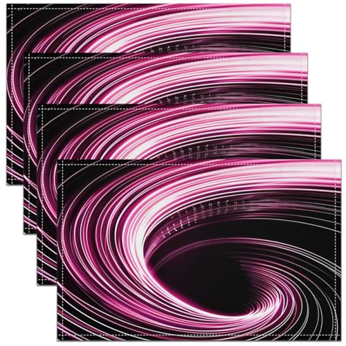 Erosebridal Hot Pink Black Swirl Placemats - 3D Geometric Abstract Art Place Mat Set of 4 for Kids Girls Boys, Hole Circle Table Mats 12x18 Inch, Modern Gaming Table Decor for Party Kitchen - color: Pink Black