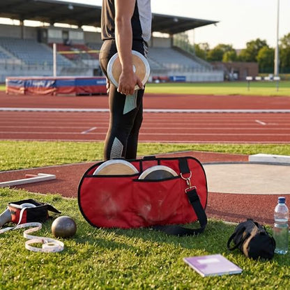 VBESTLIFE Discus and Shot Put Carrier Bag, Waterproof Oxford Fabric Shot Put Dual Storage Bag with Adjust Strap for Track Field - color: Red