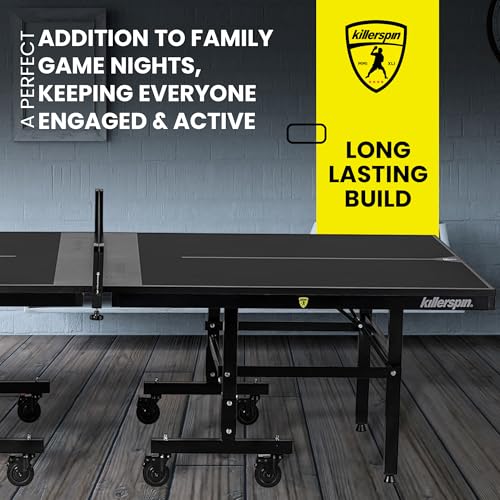 Killerspin MyT 415X Mega, Ping Pong Table, Foldable Table for Table Tennis, Portable Ping Pong Table Set with Built-in Paddle and Ball Storage, 18 mm MDF Board Pingpongball Table - color: Jet Black