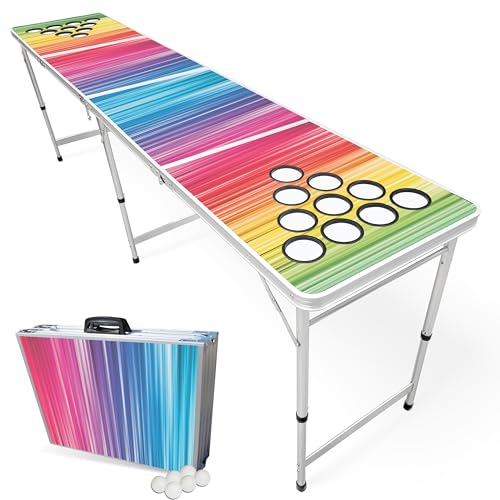 8-Foot Regulation Length Folding Table w/Optional Cup Holes, LED Lights, Custom Graphic (Choose Your Model) - color: Color Spectrum, style: w/ Cup Holes