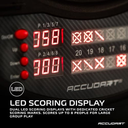 Accudart NOVA Electronic Dartboard with Cabinet – 35 Games, 580 Variations, Dual LED Scoring, Auto LED Cabinet Lighting, Virtual Opponent, AC/Battery Power – Includes Soft Tip Darts