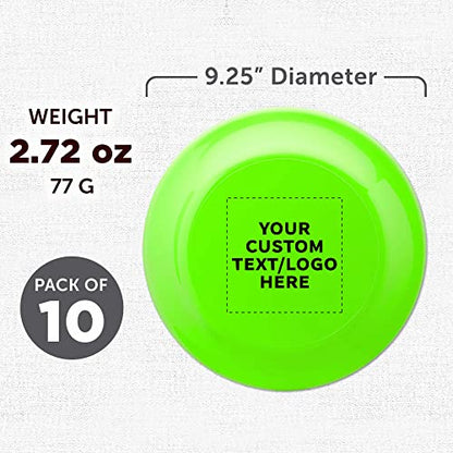DISCOUNT PROMOS Frisbee Flying Discs in Bulk, 9.25 in. Fun Family Beach Game - color: - Custom - Neon Green, size: 10 flying discs