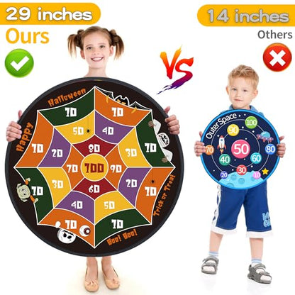 29" Large Dart Board for Kids,with 24 Sticky Balls+12 Sticky Darts,Indoor/Sport Outdoor Fun Party Play Game Toys,Birthday for 3 4 5 6 7 8 9 10 11 12 Year Old Boys Christmas Girls - style: 29in-2in1-2in1-100 Scores Halloween Target With 24 balls 12 darts