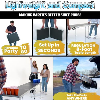 8-Foot Regulation Length Folding Table w/Optional Cup Holes, LED Lights, Custom Graphic (Choose Your Model) - color: Stars & Stripes, style: w/ LED Lights & Cup Holes