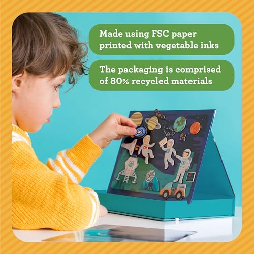 Petit Collage Magnetic Play Scene, Construction Site – Magnetic Game Board with Mix and Match Magnetic Animal Friends, Ideal for Ages 3+ – Includes 2 Scenes and 40 Magnet Pieces - color: Multicolor