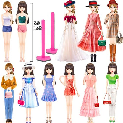 Magnetic Dress Up Dolls, Magnetic Doll Dress Up Kits Magnetic Paper Dolls Pretend Play Set for Girls Ages 4 Years and Up Kids Travel Activities Road Trip Car Ride Interactive Learning Imagine Gift - style: L Set