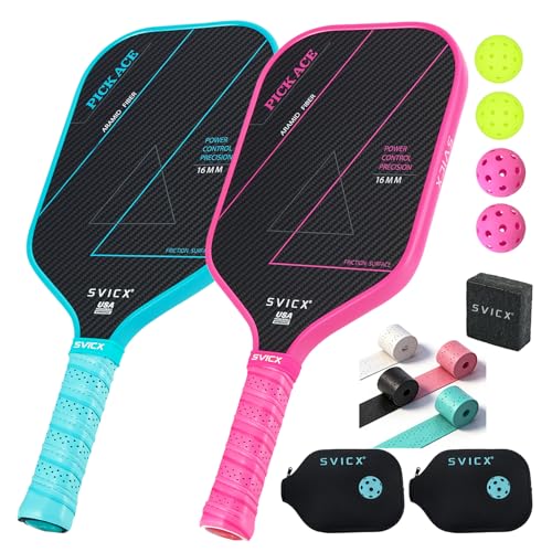 Carbon Fiber Pickleball Paddle 16mm – Professional Pickleball Paddles with Superior Control, Power & Spin – Extended Handle for Two-Handed Grip, USAPA Approved - color: Pink&Teal Green