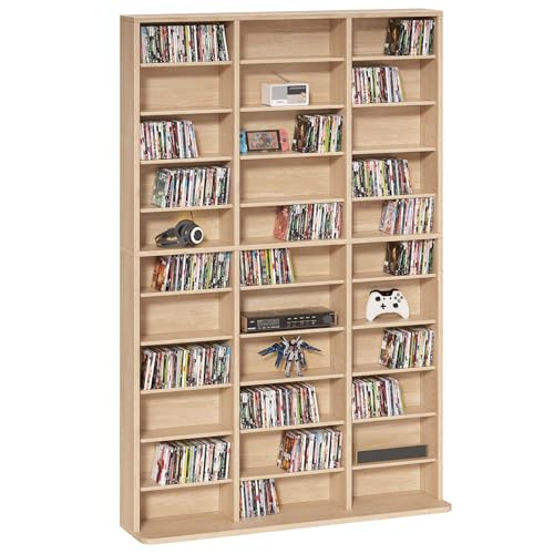 11 Tier Tall Display Cabinet, Natural Media Storage Cabinet with Adjustable Shelves, Free Standing DVD Organizer Shelf, Floor multimedia storage manga bookshelf for Living Room & Home Office. - color: Natural, size: 11-Tier