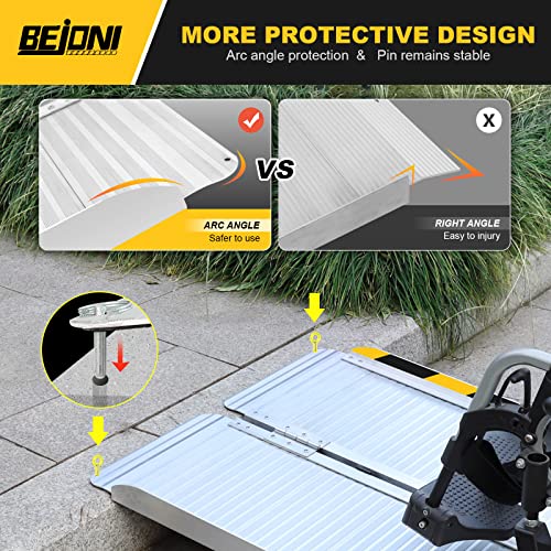 BEJONI 5FT Portable Wheelchair Ramp with Handle, 28'' Wide, Sliver | Aluminum Folding Handicap Ramp, 600 Lbs Capacity Non-Skid Wheelchairs for Home Steps, Thresholds, Doorways, Front Porch - size: 5FT x 28'' W