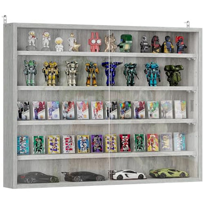 HOMCOM 5-Tier Display Cabinet, Glass Door Cabinet with Adjustable Shelves, Wall-Mounted Display Case for Playroom, Bedroom, Gray - color: Grey