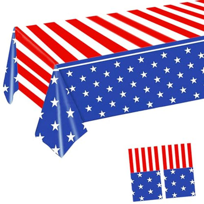 2 Pack Independence Day Plastic Tablecloths Fourth of July Party Plastic Table Covers Disposable Table Cloths BBQ Picnic Party Waterproof Tablecloth TableCovers 54 x 108 in - color: Fourth of July
