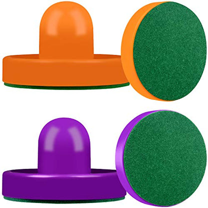 ONE250 Air Hockey Pushers and Red Air Hockey Pucks, Goal Handles Paddles Replacement Accessories for Game Tables (4 Striker, 4 Puck Pack) - color: Orange & Purple
