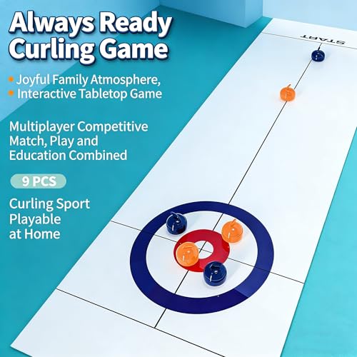 Curling Board Game Tabletop Edition with Large Roll Up Mat Portable Indoor Outdoor Family Fun Interactive Desktop Curling for Home Party Travel