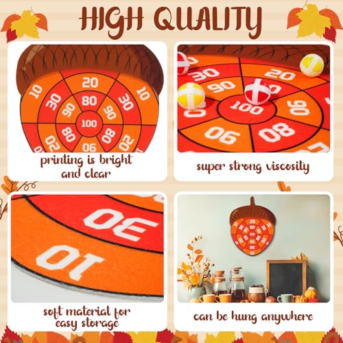Thanksgiving Acorn Dart Board - Fall Crafts for Kids,Halloween & Thanksgiving Decorations with 10 Balls,Autumn Party Wall Decor for Family Game Night (21.3x16.5 Inch)