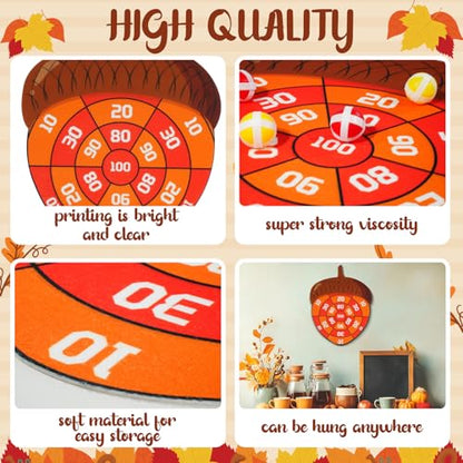 Thanksgiving Acorn Dart Board - Fall Crafts for Kids,Halloween & Thanksgiving Decorations with 10 Balls,Autumn Party Wall Decor for Family Game Night (21.3x16.5 Inch)