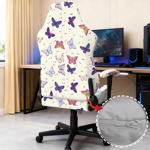 Suobstales Colorful Butterfly Pattern Ergonomic Office Computer Game Chair Slipcovers with Armrest Cover, Stretchy Polyester Covers for Reclining Racing Gaming Chair - color: Colorful Butterfly