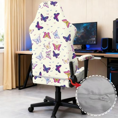 Suobstales Colorful Butterfly Pattern Ergonomic Office Computer Game Chair Slipcovers with Armrest Cover, Stretchy Polyester Covers for Reclining Racing Gaming Chair - color: Colorful Butterfly