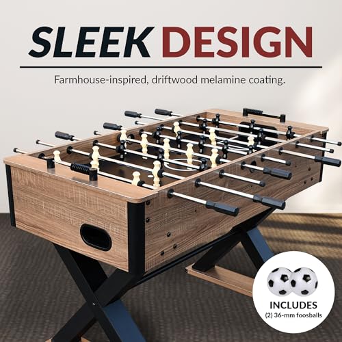 Hathaway Fullerton 48-in Foosball Table, Arcade Table Soccer for Game Rooms, Includes (2) 36-mm ABS Foosballs, Driftwood (BG50330)
