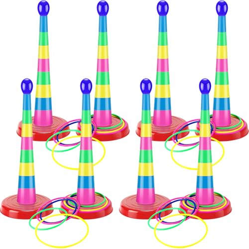 Zubebe 18 Inch Plastic Ring Toss Game for Kids Colorful Tossing and Active Play Set Travel Ring Toss Quoits Toy Portable Carnival Games Indoor Outdoor Birthday Party Playground