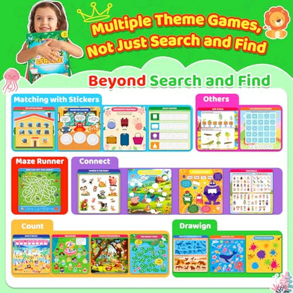Search and Find Activity Books for Kids Ages 3-5, Toddler Toys Travel Games, Kids Busy Book for Car Airplane Road Trip Essentials, Perfect Easter Christmas Birthday Gift, Preschool Learning Activities - color: Green