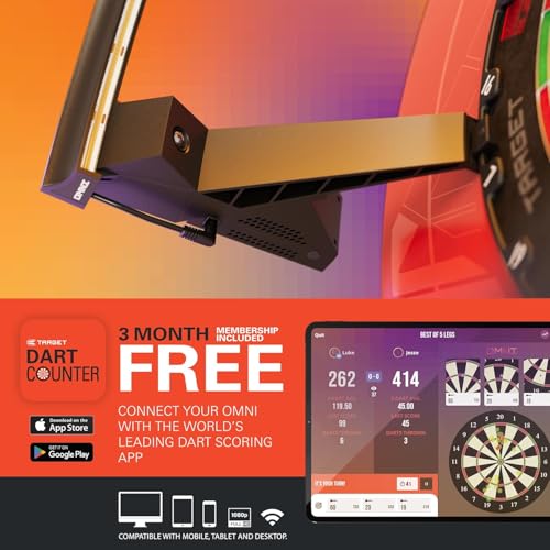 Target Darts Omni Auto Scoring Camera System Surround LED Light | Automatic Scorer, Magnetic Dartboard Ring Lighting, Records Dart Scores, Fits All Dartboards | Ultimate Home Bundle - style: Omni US