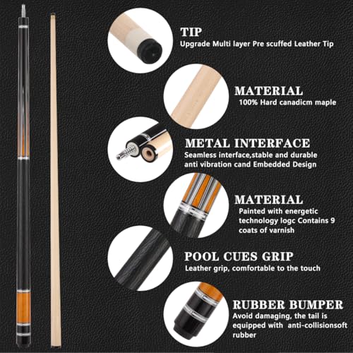 10mm .5mm mm Canadian Maple Pool Cue Stick Set(with Case), 58 inch 19, 19.5 Oz Pool Stick, 2-Piece Grey Brown Billiard Pool Cue Stick - color: 11.5mm(19.5oz）Y