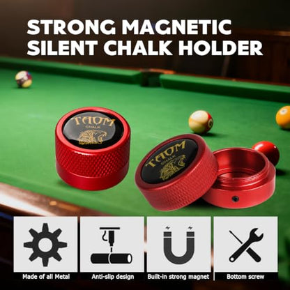 TAOM Upgrade Pool Chalk Holder Round Shaped Practical Tool Billiards Accessories Magnetic Mini Chalk Tip Case Container Round Box Billiards,Cue Tip Tool Scuffer Shaper - color: 2-Single Chalk holder-Red