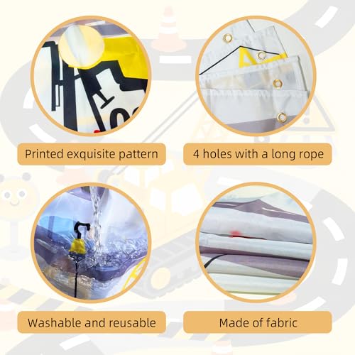 Construction Birthday Party Supplies Bean Bag Toss Game for Adults, Washable Heavy Duty Outdoor Indoor Excavator Throwing Theme Party Game Banner with 3 Bean Bags and 19.6ft String.