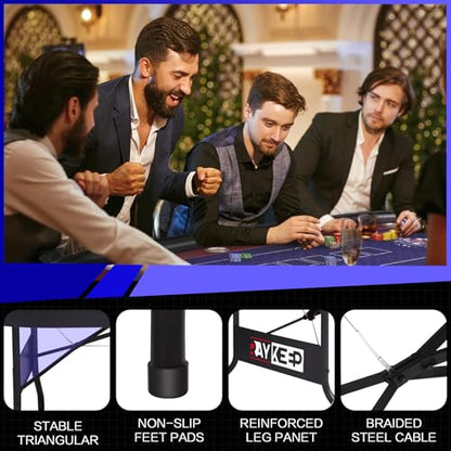 RAYKEEP 86" Large Foldable Poker Table, 10-Player Casino-Style Texas Holdem & Blackjack Game Table with Cup Holders, Padded Rails for Home Game Room, Family Nights, and Parties (Black) - color: 86"
